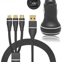 Automobile Villa Car Interior Accessories Car Mobile Chargers RACEMARK CAR CHARGERS Metal Body 4.8 AMP with 3 in 1 cable Dual USB +PD